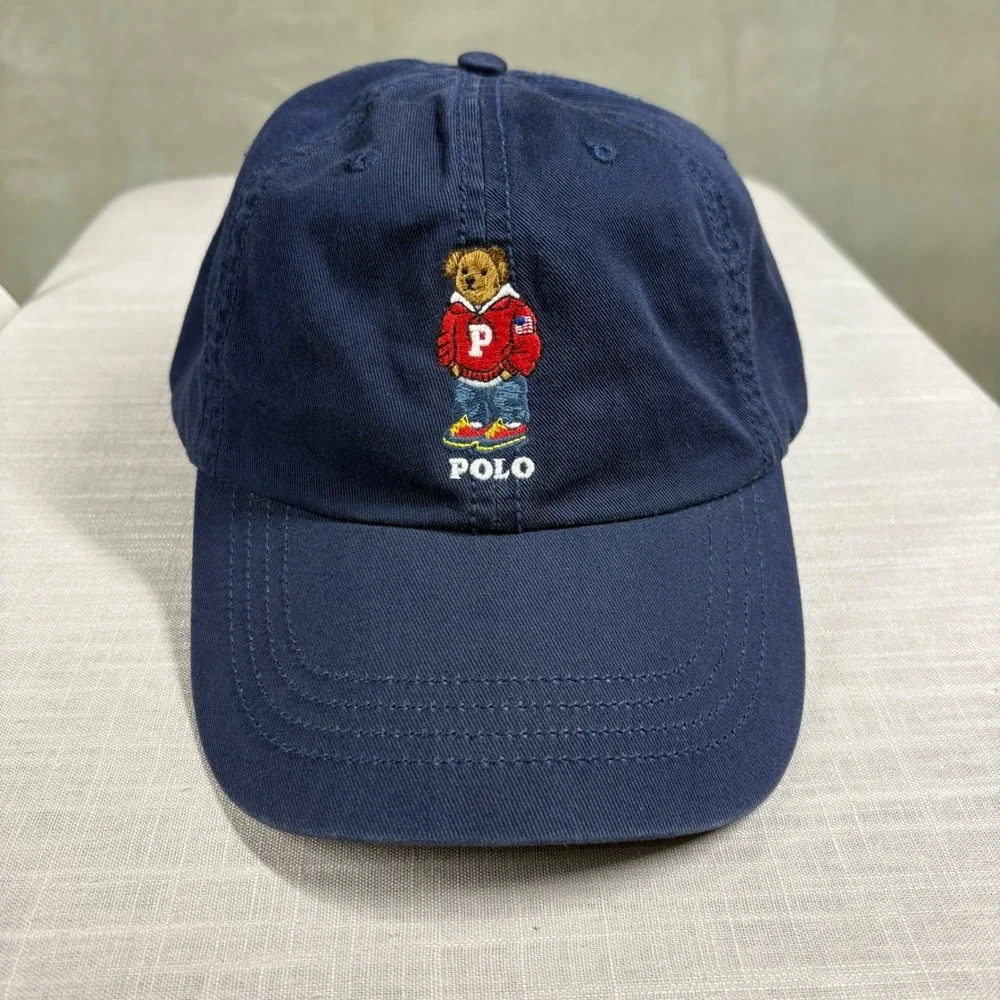 Polo Ralph Lauren Mens Navy Blue Polo Bear Cotton Chino Baseball Cap Hat OSFM
